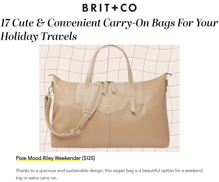 Brit + Co: 17 Cute & Convenient Carry-On Bags For Your Holiday Travels - Pixie Mood Vegan Leather Bags
